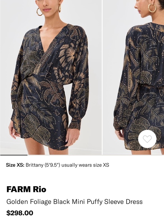 FARM Rio Black Mini Dress with Gold Foliage Print